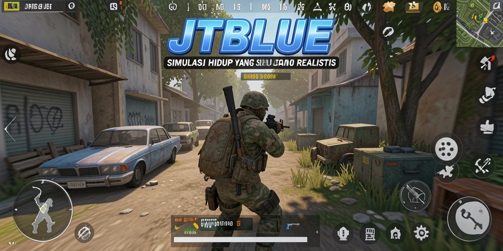 Screenshot gameplay JTBLUE menampilkan interaksi karakter yang dinamis.