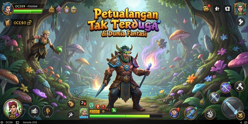 Tangkapan layar gameplay OCE69 menunjukkan aksi seru dan dunia yang indah.