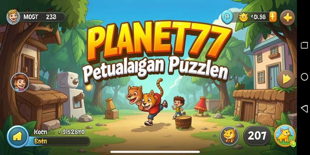 Tampilan gameplay PLANET77 yang menampilkan berbagai tantangan puzzle.