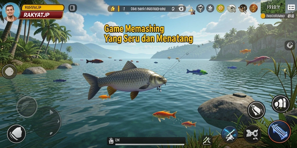 Gameplay RAKYATJP yang menarik dengan berbagai jenis ikan untuk ditangkap.