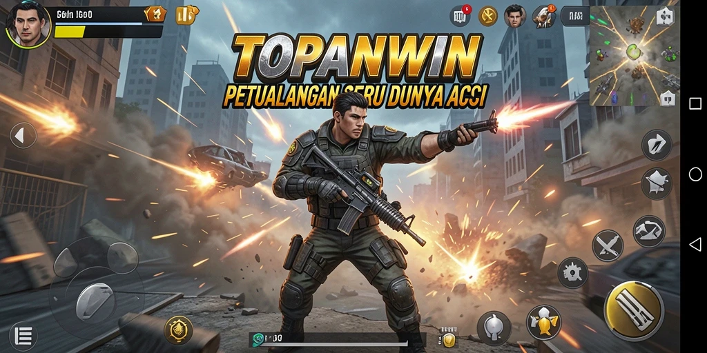Tampilan gameplay TOPANWIN dengan pertempuran seru dan karakter menarik.